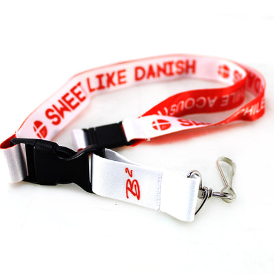 B2 Audio White and Red "Sweet Like Danish" Breakaway Lanyard w/ Detachable Clip