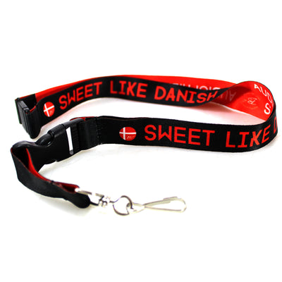B2 Audio Black and Red "Sweet Like Danish" Breakaway Lanyard w/ Detachable Clip