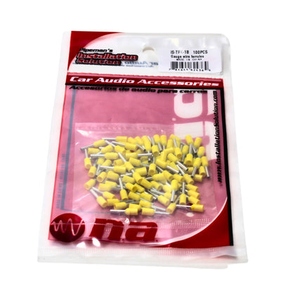 100 Pack 18 Gauge Yellow Wire Ferrules Crimp Terminals IS-TFK-18