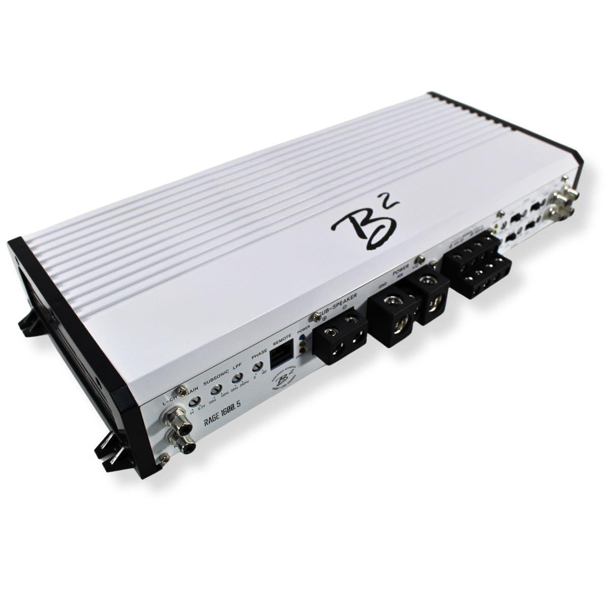 view of input outputs B2-RAGE-1600.5 Amplifier top down side view