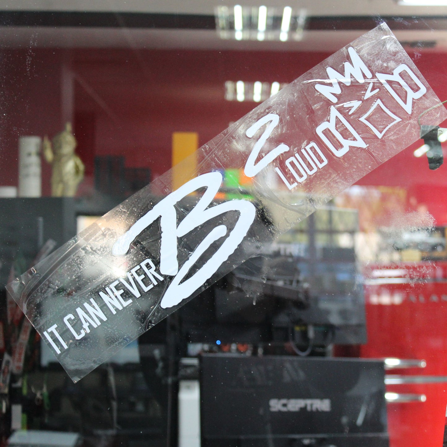 B2 Audio "It Can Never B2 Loud" / Riot Guy White 5" x 20" Vinyl Sticker