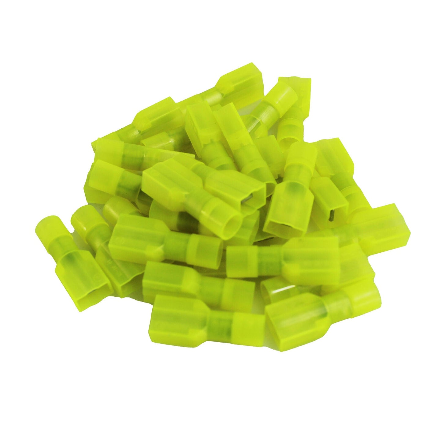 100 Pack 10 to 12 AWG Yellow Nylon Male Quick Disconnects Insulated Terminals