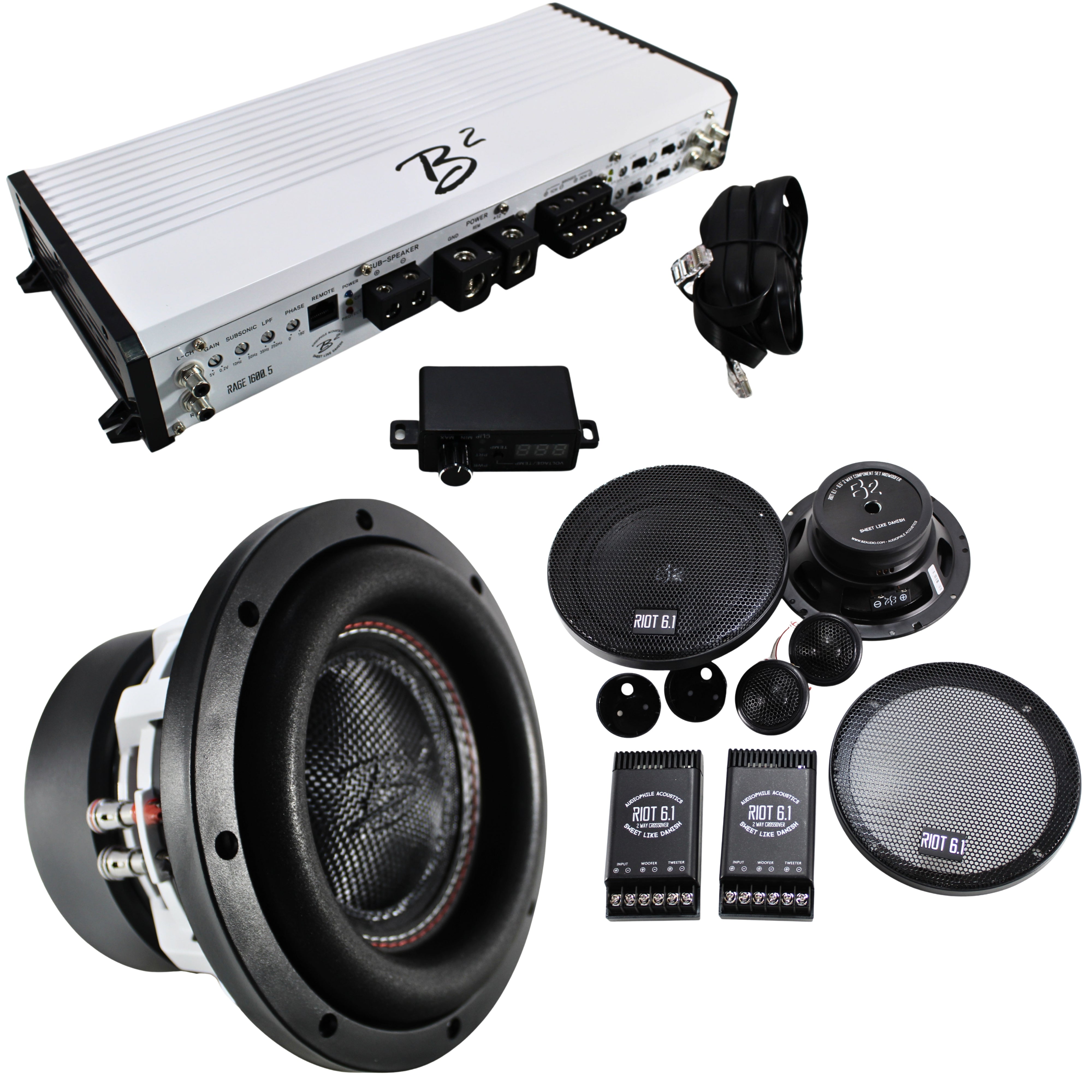 5CH Amp, Speakers, Subs Tweeters Set RMS B2 Audio USA