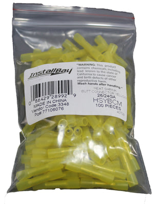 100 Pack Heat Shrink Yellow Butt Connectors 24 to 26 Gauge ME-HSYBCM for Wiring