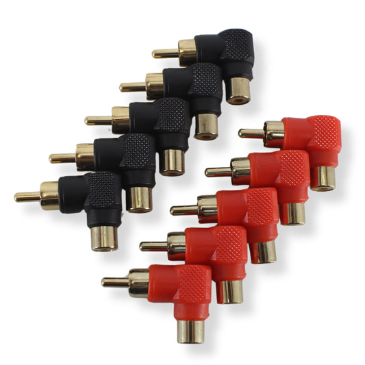 10 Pack Black and Red RCA Barrel Connectors Mini Right Angle Adapters for Audio