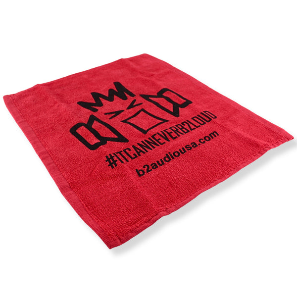 B2 Audio Red 100% Cotton Towel with Black B2 Riot Guy Logo – B2
