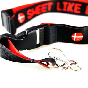 B2 Audio Black and Red "Sweet Like Danish" Breakaway Lanyard w/ Detachable Clip