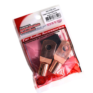 Pair of 0 Gauge Copper Ring Terminal Lugs 1/4 Inch Crimp Style Connectors