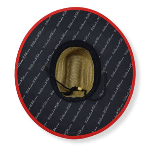 B2 Audio Wide Brim Straw Hat 100% Grass Red Trim Car Audio Show Sun Hat