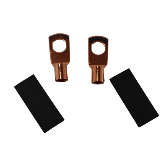 Pair of 4 Gauge Copper Ring Terminal Lugs 1/4 Inch Crimp Style Connectors