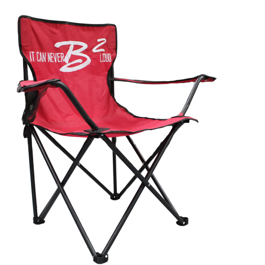 Official B2 Audio Quick Foldable Chair with “It Can Never B2 Loud” Slogan - Red