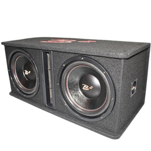 B2-DVPE212 12" dual subwoofer ported enclosure Right side forward front view used in comparison overlay slider of theB2-DVPE28