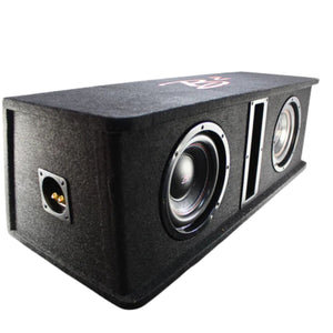 B2-DVPE28 8" dual subwoofer ported enclosure left side forward front view used in comparison overlay slider of the B2-DVPE212