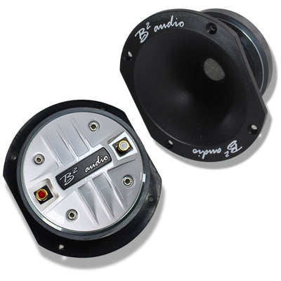front and back side view of B2 Audio RAGE Series 200W RMS 4-Ohm Bolt-On Compression Driver & Horn Package 