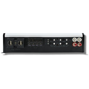 B2 Audio USA RAGE 1200W 4-Channel 2-Ohm Full Range Amplifier focused view of in/out/cont.