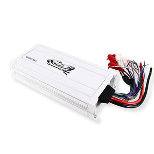 B2 about Vatn Amp Main image. Front side view of Amp showing water-resistant connectors and wires.