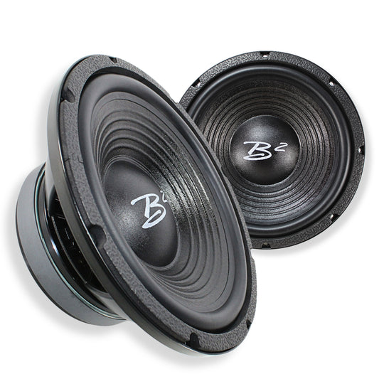 Pair of B2-RAGE12PWR Speakers main image view of the right side and front of the Pair.