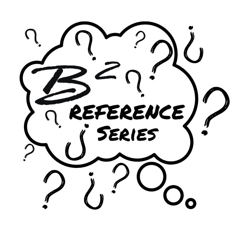 Reference Series Q & A  background image. Black and white. B2 logo and series name in text across thought bubble. Question Marks floating around the page pointing in all directions.