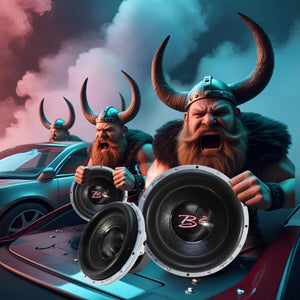 B2 Audio USA Vikings holdin Riot Series Subwoofers going into battle with cars.