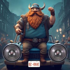 Rave series main image Viking sitting on hood of car raving.