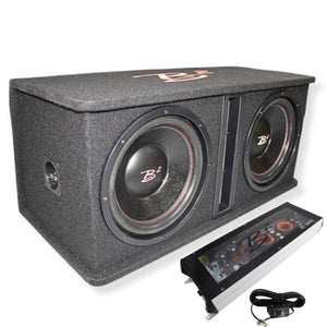 B2 Audio DVPE212 Loaded Dual 12" Subwoofer Enclosure RIOT 2500.1 Amplifier Combo