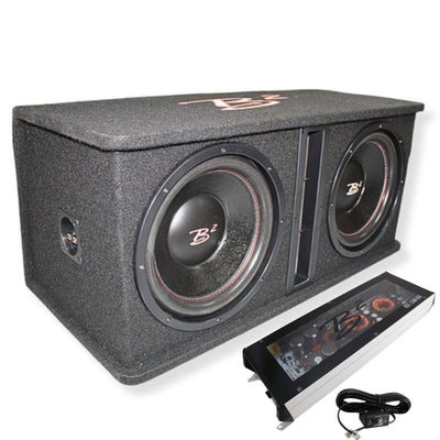 B2 Audio DVPE212 Loaded Dual 12" Subwoofer Enclosure RIOT 2500.1 Amplifier Combo