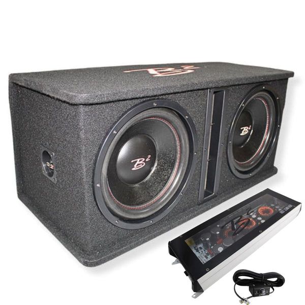 B2 Audio DVPE212 Loaded Dual 12" Subwoofer Enclosure RIOT 2500.1 Amplifier Combo