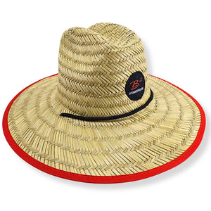 B2 Audio Wide Brim Straw Hat 100% Grass Red Trim Car Audio Show Sun Hat
