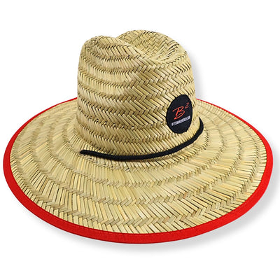 B2 Audio Wide Brim Straw Hat 100% Grass Red Trim Car Audio Show Sun Hat