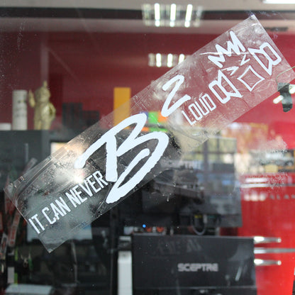 B2 Audio "It Can Never B2 Loud" / Riot Guy White 5" x 20" Vinyl Sticker