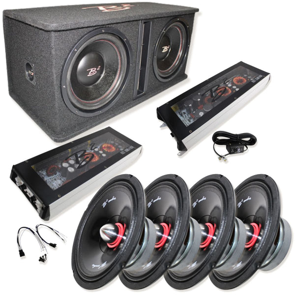 B2 Audio Full Car Audio Package DVPE212 Loaded Enclosure w/ RGB Amplifiers w/ 8" Speakers