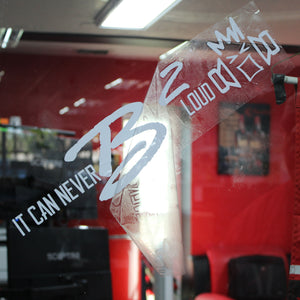 B2 Audio "It Can Never B2 Loud" / Riot Guy White 5" x 20" Vinyl Sticker