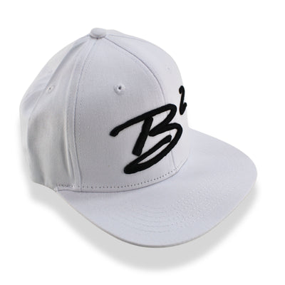 B2 Audio White Flex-Fit Classic, Flat-Bill Hat with "B2" Logo