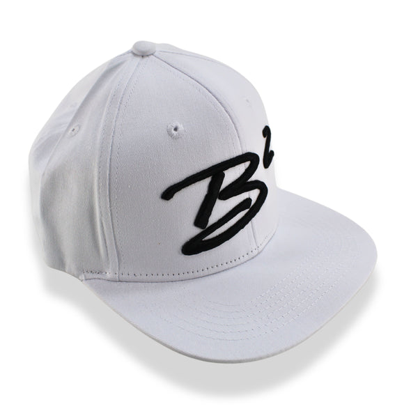 B2 Audio White Flex-Fit Classic, Flat-Bill Hat with "B2" Logo