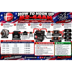B2 Audio 44Ah 5000W LiFePO4 Battery 12V w 8 Lug Style Bolt Down Terminals