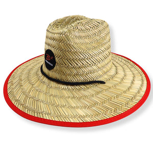 B2 Audio Wide Brim Straw Hat 100% Grass Red Trim Car Audio Show Sun Hat