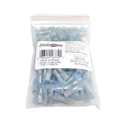 100 Pack 16–14 AWG Blue Nylon Female Quick Disconnects .110 Terminals BNFD110F