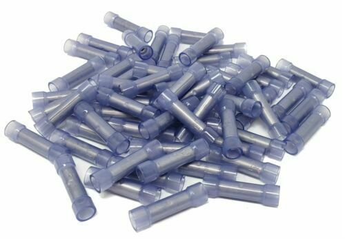 100 Pack Blue Nylon Butt Crimp Connectors 16 to 14 AWG Wire Terminals BNBC