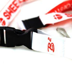 B2 Audio White and Red "Sweet Like Danish" Breakaway Lanyard w/ Detachable Clip