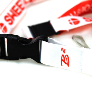 B2 Audio White and Red "Sweet Like Danish" Breakaway Lanyard w/ Detachable Clip